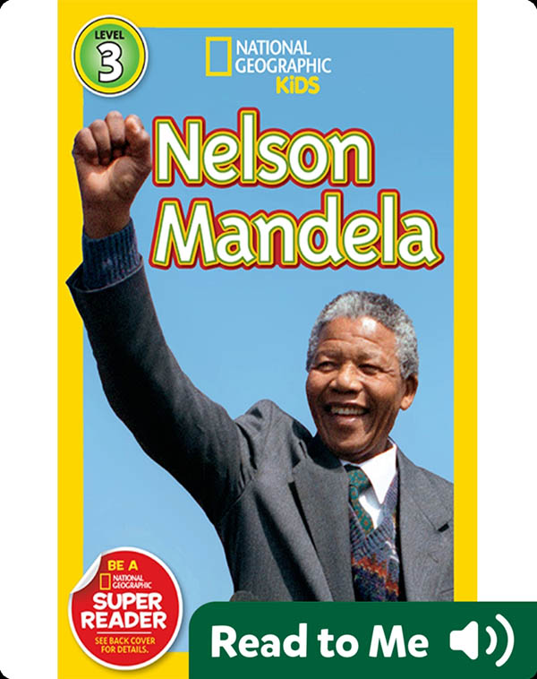 Book cover of National Geographic for Kids Nelson Mandela, featuring Mandela smiling with his fist raised.