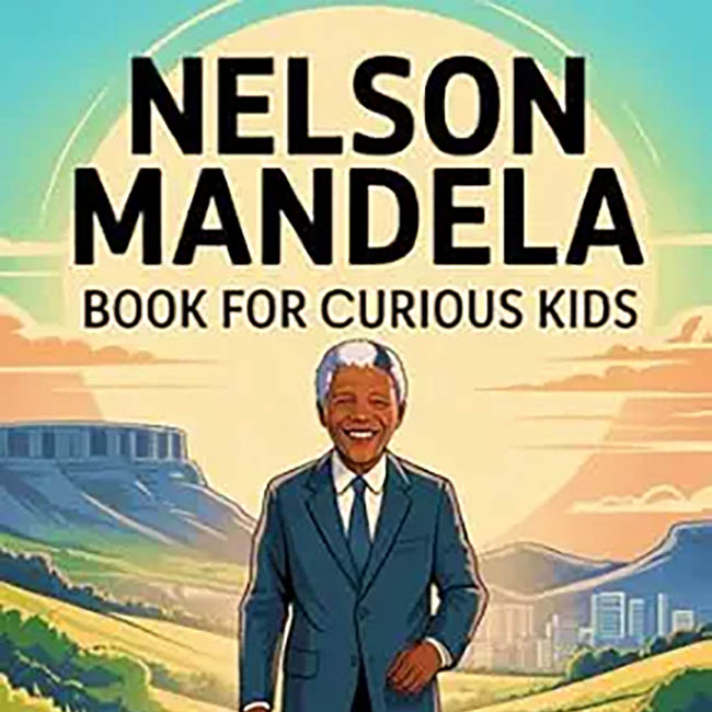 Illustrated book cover for Nelson Mandela Book for Curious Kids.