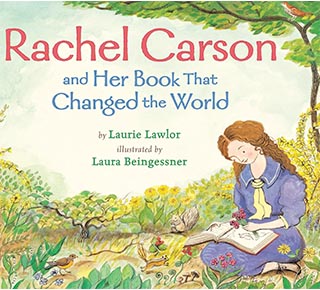 Illustrated children's book cover showing a young woman seated in a meadow reading a book