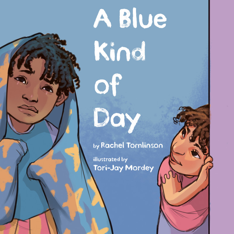 Illustrated book cover of two young black boys. One huddles beneath a blanket with stars on it. The other leans agains a doorframe and looks at the other one.