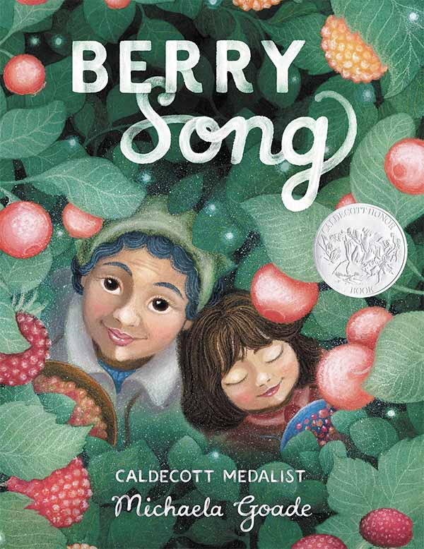 Book cover: Berry Song. The faces of a girl and a grandmother are nestled in amidst strawberry plants