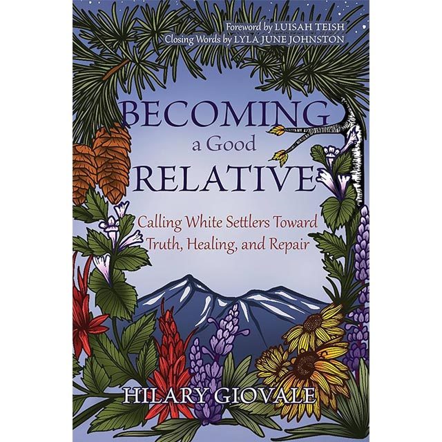 Illustrated book cover. Plants and trees make a border. In the center is a mountain. Over the mountain is text reading, 