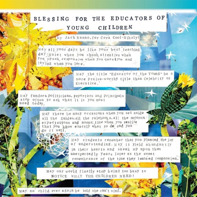 Poem words for Blessing for the Educators of Young Children placed over a floral background.