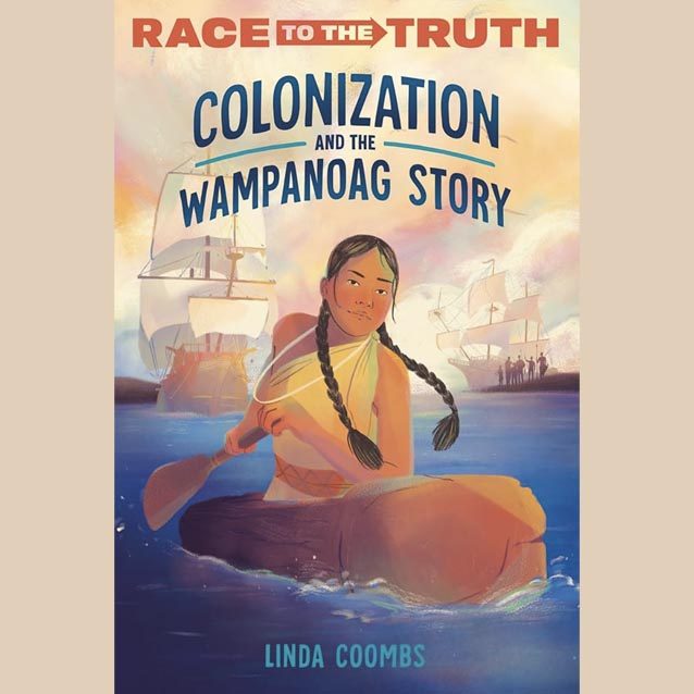 Illustrated children's book cover of Race to the Truth, Colonization and the Wampanoag story