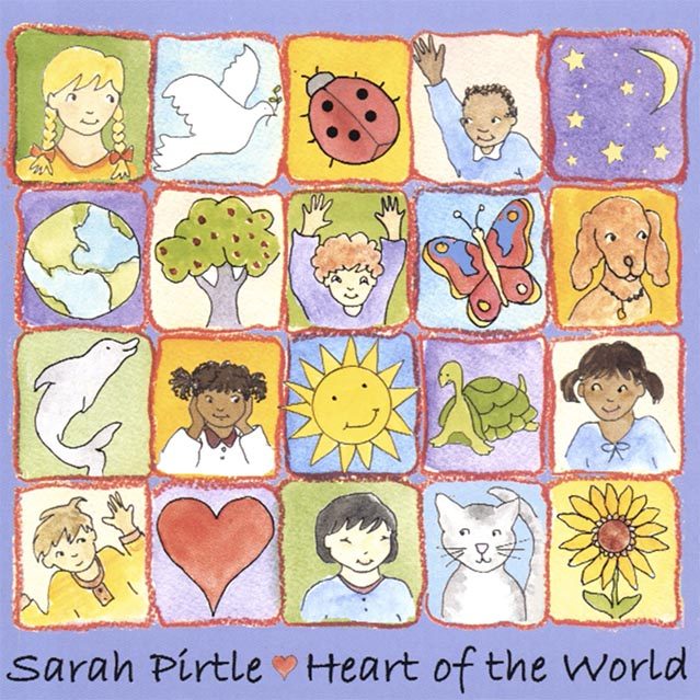 Illustrated children's song book cover with a 5 by 4 grid of small illustrations, which are a mixture of children, plants, and animals.