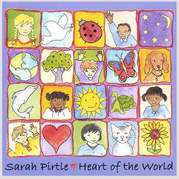 Illustrated children's song book cover with a 5 by 4 grid of small illustrations, which are a mixture of children, plants, and animals.