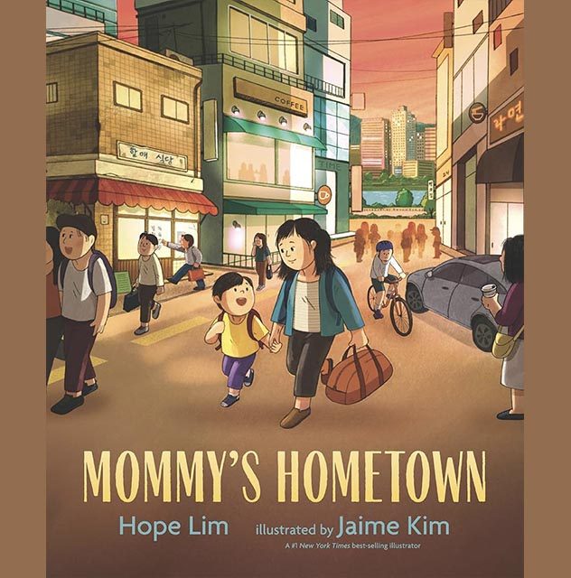 Illustrated children's book cover of a young Asian child holding hands with mom