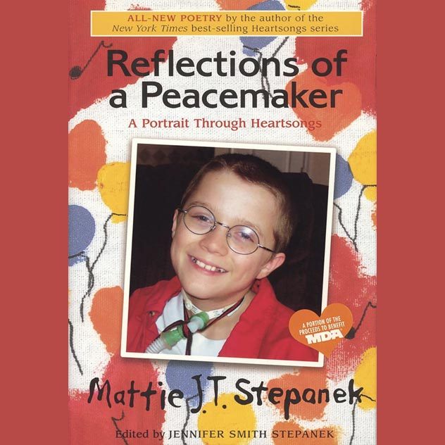 Book cover of Reflections of a Peacemaker — A portrait through heartsongs. The cover has colorful balloons and a photo of a young girl with a breathing tube.