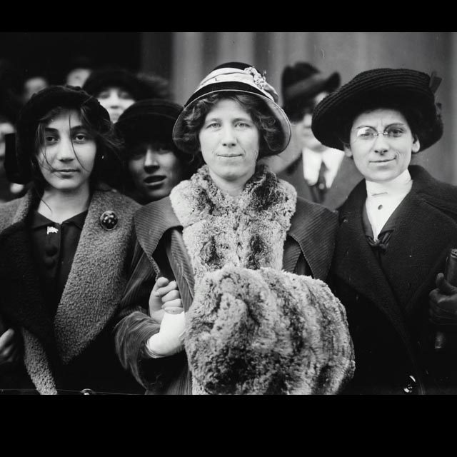 A black-and-white vintage photo of a 14-yr. old striker, Fola La Follette, and Rose Livingston.
