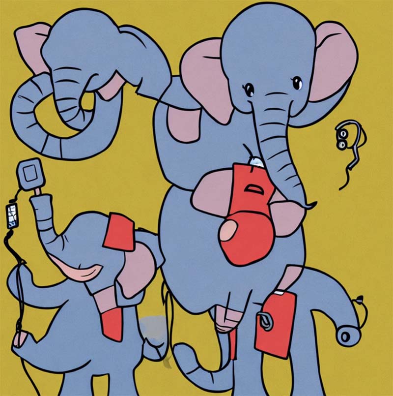 Abstract illustration of 4 elephants standing on top of one another