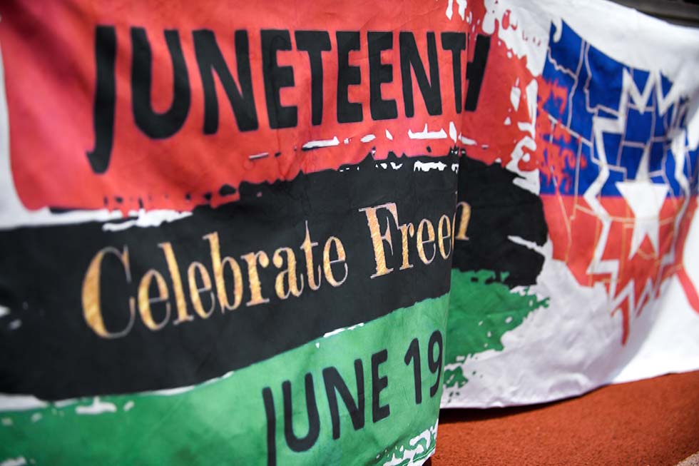 Side view of a Juneteeth celebration flag