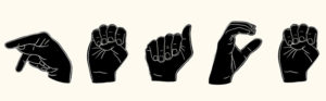 Illustrations of the sign language shapes for PEACE