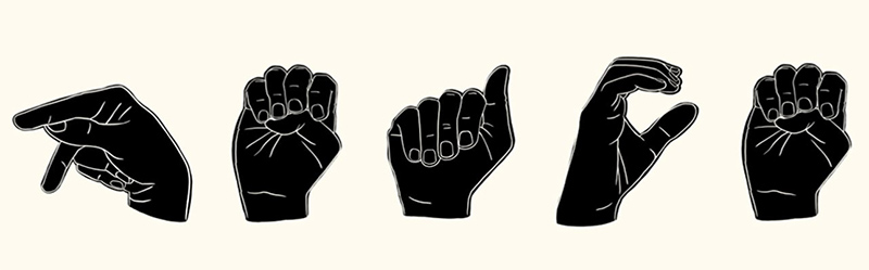 Illustrations of the sign language shapes for PEACE